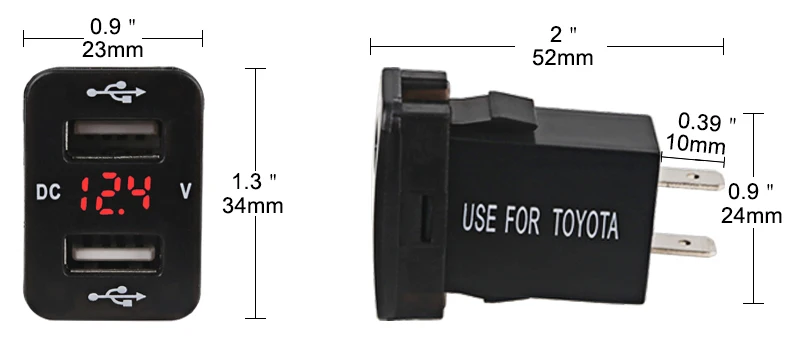 FISHBERG 5V 4.2A USB двойное автомобильное зарядное устройство цифровой светодиодный вольтметр 12v 24v Автомобильное USB зарядное устройство с кабелем для Honda