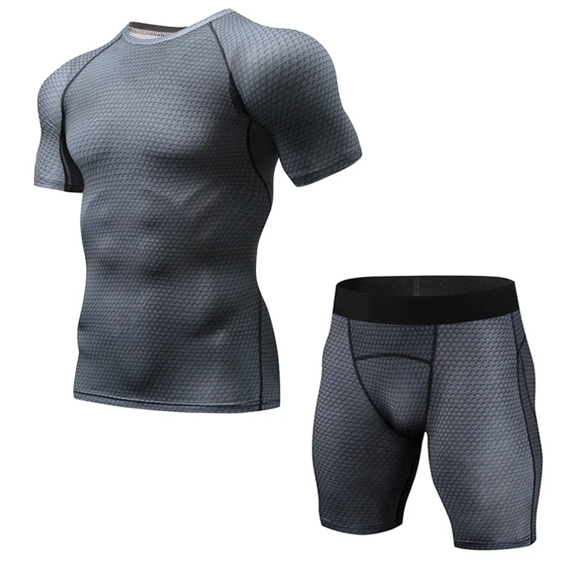 Летняя одежда для бега Для мужчин с плотно облегающие быстросохнущие Фитнес тренировка бега трусцой Спортивный костюм - Цвет: Photo Color
