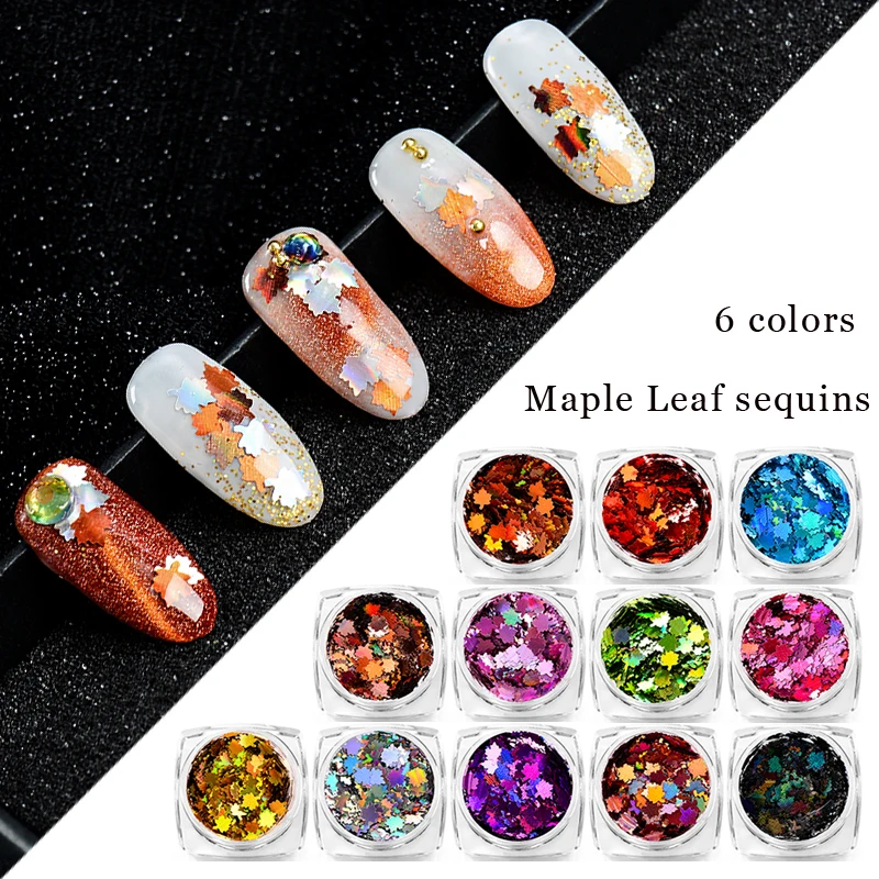 Mtssii hoja de arce arte de uñas lentejuelas diseño de otoño para uñas láser decoración de uñas sinfónica escamas apliques 1 PC