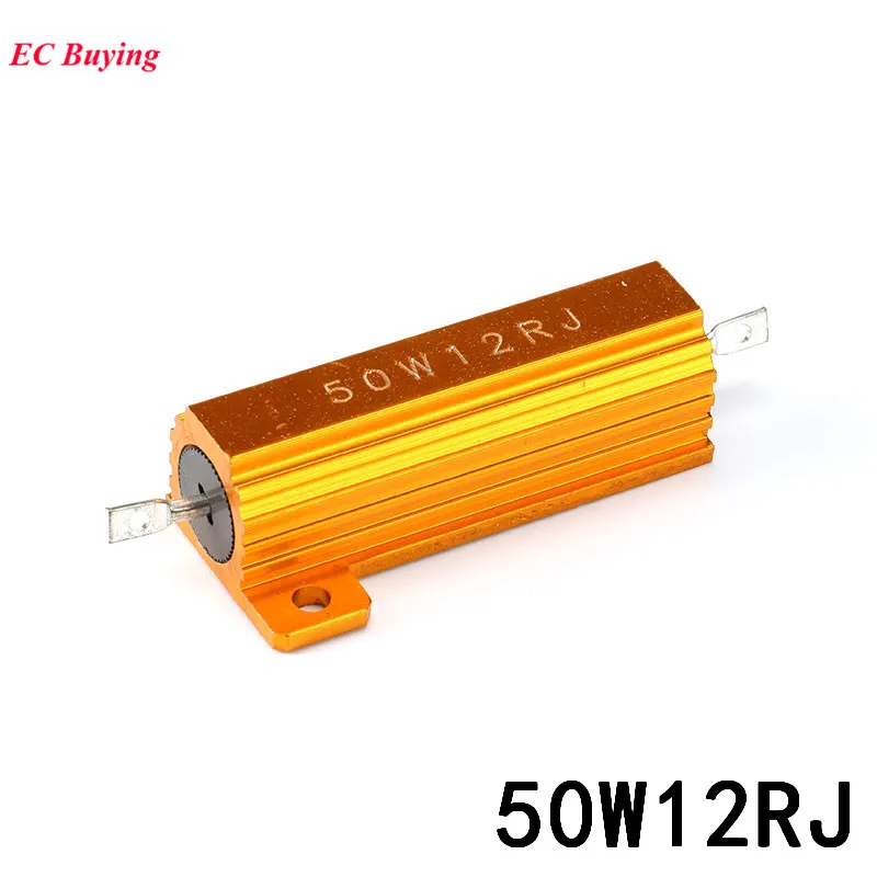 

RX24 50W 12R Golden Metal Aluminum Case Resistor High Power Heat Sink Resistance Resistor 12 ohm