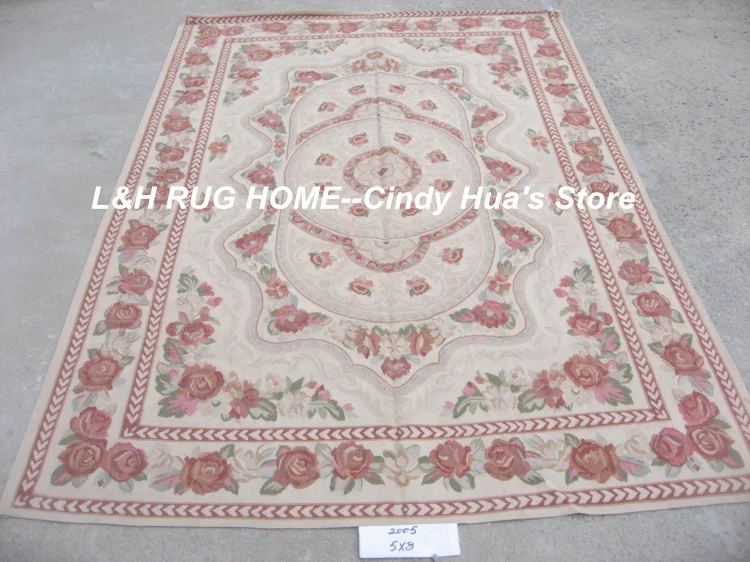 Free Shipping 5'X8' French Woolen Aubusson rug handmade 100% New Zealand wool rugs and carpets Simple roses | Дом и сад