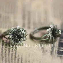 16 мм античная бронза Медь Бланк Pad Кепки основы регулируемые цветок Кольца настройки для DIY Стекло CZ ООС ювелирных изделий