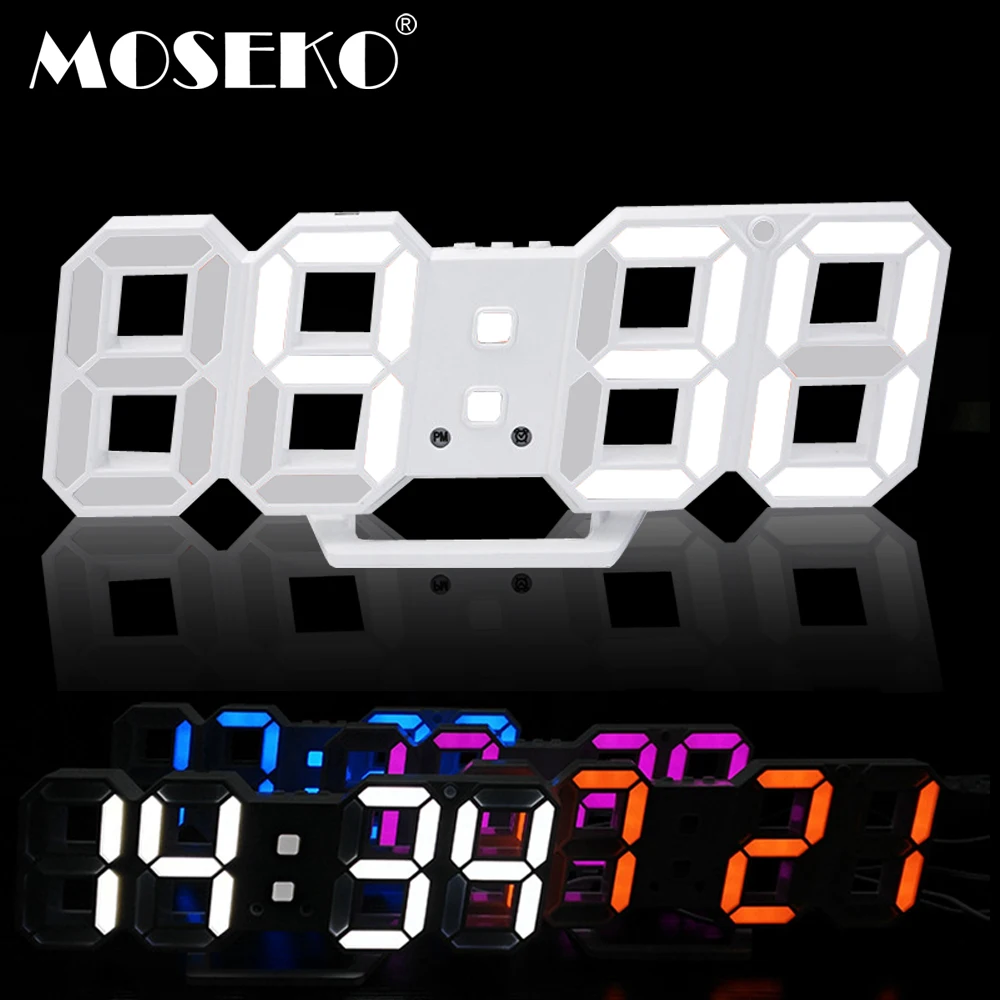 MOSEKO 3D цифровые настенные часы с настольным Настольный Штатив Multifunction Date температура 3 уровня яркость Регулируемый светодио дный светодиодный Будильник