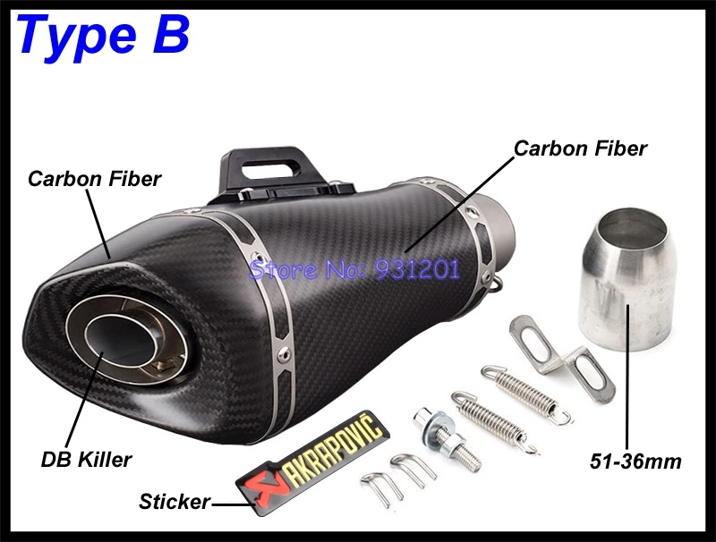 Entrada 51mm de Akrapovic tubo de Escape de carbono para S1000RR S1000R CBR650F CBR500 GSR750 GSXR1000 Z900 Z1000 etc
