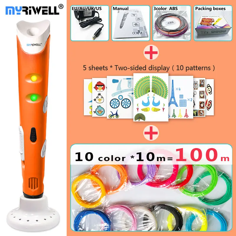 

myriwell 3d pen 3d pens,1.75mmABS/PLA Filament,Add special brackets to protect hands, 3 d pen 3d model,Creative3d printing pen
