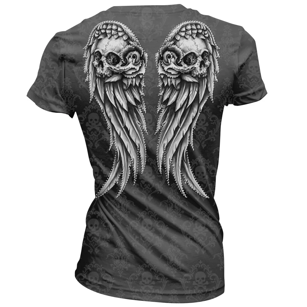 2017 nueva camiseta de las mujeres verano Harajuku Tops espalda alas 3D impresión cráneo Tops Club punk estilo Camisetas casual Camisetas Tees camiseta mujer