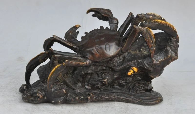 

10" Folk China Pure Bronze Carved Animal Art Decorate Crab kani Statue Sculpture