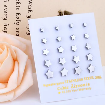 

LUXUKISSKIDS New 10pairs/Card Gold Black Five stars Stud Earrings Style 4mm-8mm women Earrings Fashion Jewelry