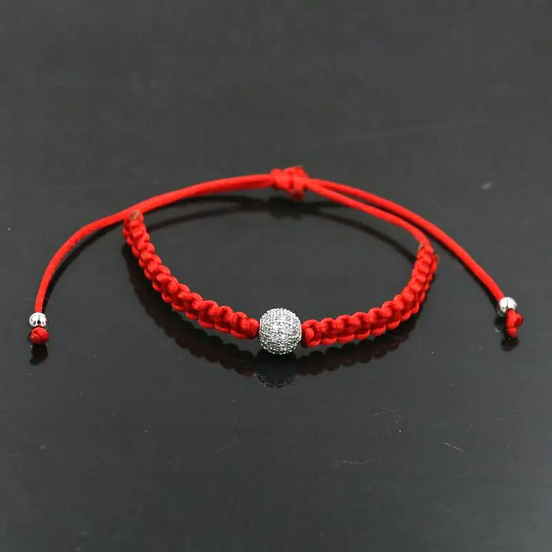 

Lucky Women Silver Color Rhinestone Zircon AAA Ball Bracelet Red Thread Rope Cords Bracelets For Men Couples Girls Boy Jewelry