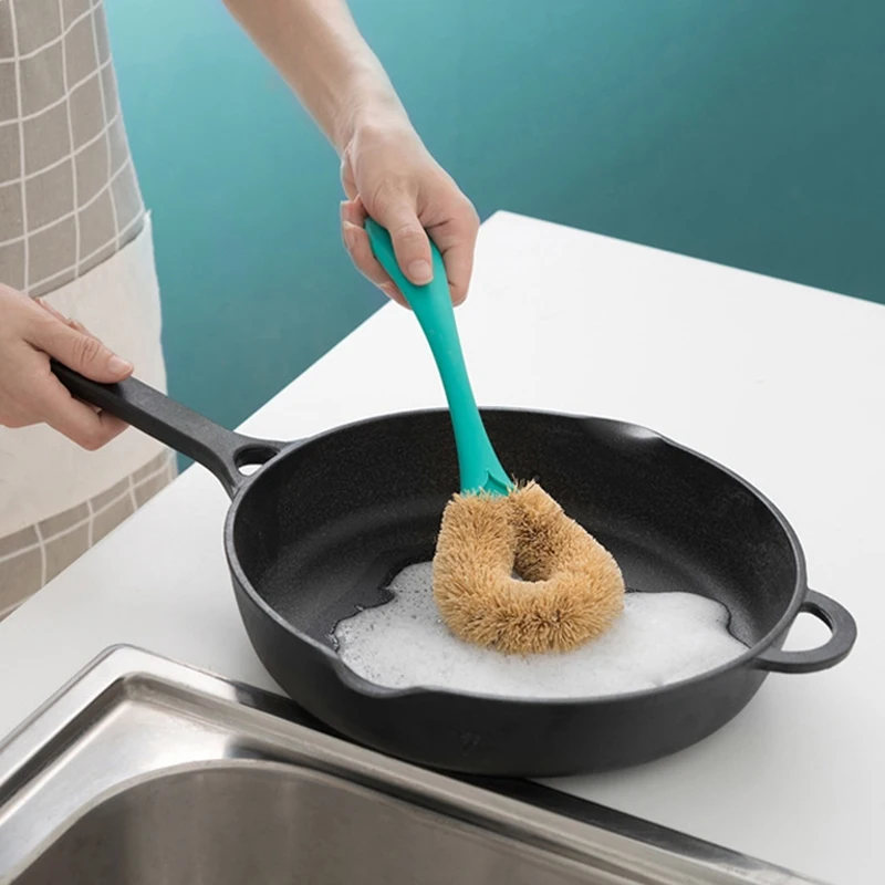 Natural Bionic coconut brown brush brown wire brush long handle washing