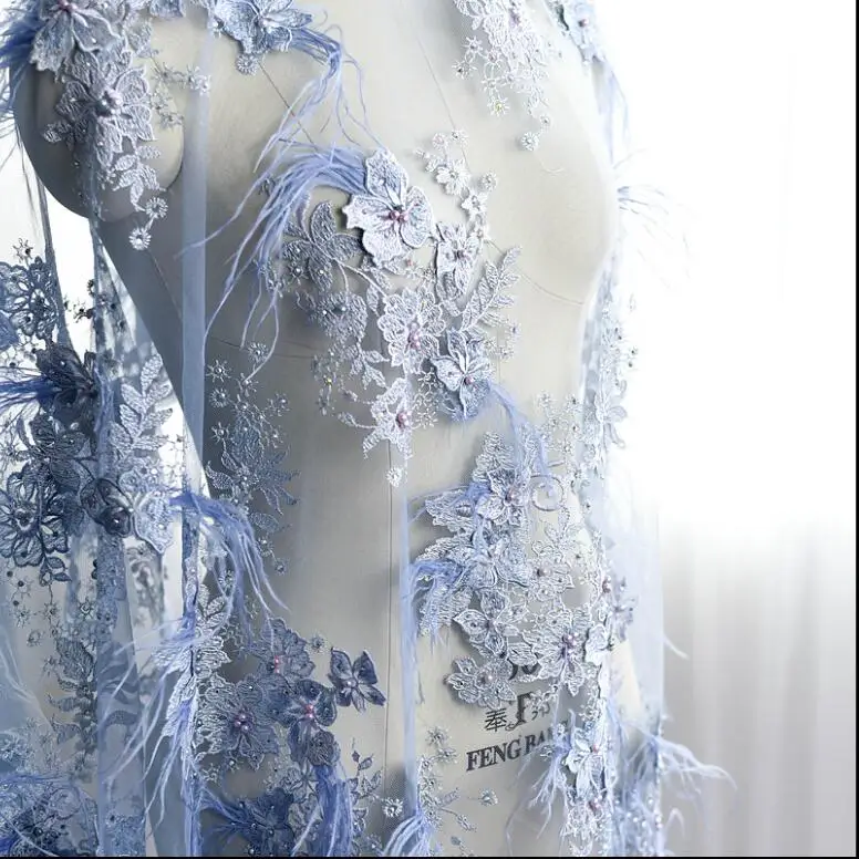 Роскошные перья вышитая бисером кружевная ткань ручной работы DIY 3D Цветы Аксессуары для одежды материалы RS800