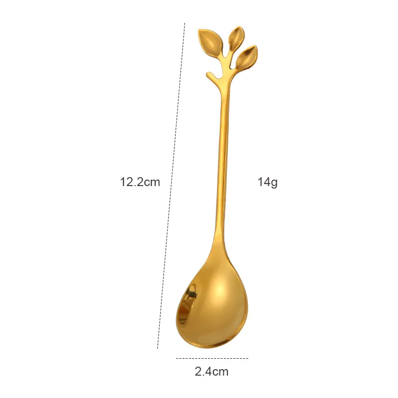 Креативная ветка и лист чайная ложка Вилка посуда Питьевая вода инструменты кофейная чашка аксессуары ложка фрукты и овощи инструменты - Цвет: Spoon-Gold