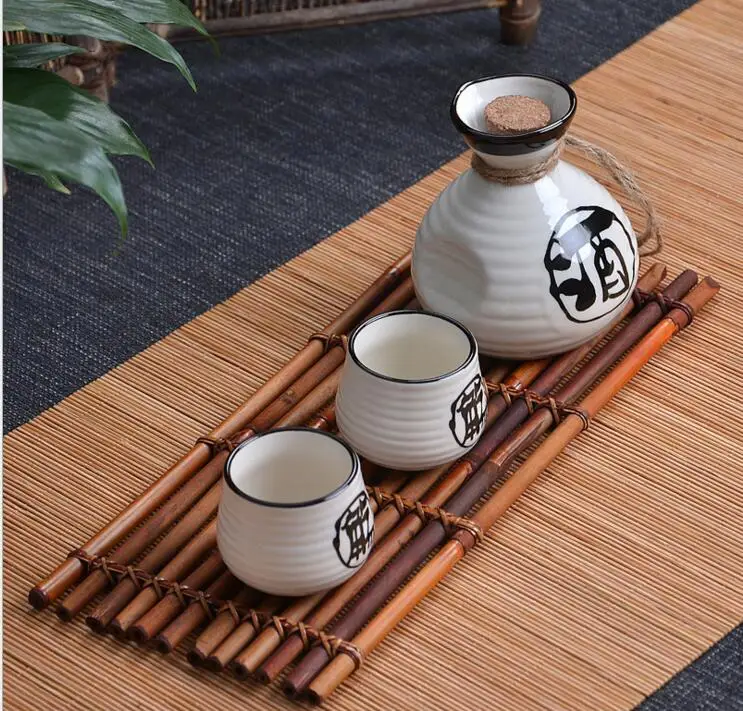 250 мл винтажный керамический горшок с 4 чашками набор японская кухня бутылка для сакэ набор духов - Цвет: A Set (4 Cups)