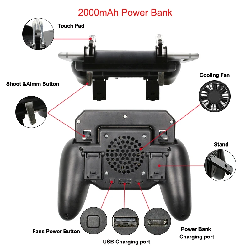 Контроллер геймпад мобильный триггер L1R1 шутер джойстик здание в 4000 мАч powerbank PUBG мобильный Joypad с охлаждающим вентилятором