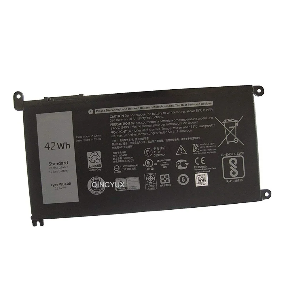 Аккумулятор для ноутбука QINGYUX WDX0R WDXOR T2JX4 11 4 V 42Wh совместим с DELL Inspiron 15 5568/13 7368 3crh3
