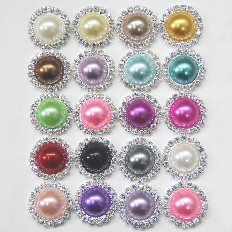

Free Shipping Wholesale 21mm 100pcs/lot 20Colors Flatback Rhinestone Button Peal Button For Hair Flower Wedding Invitation B021