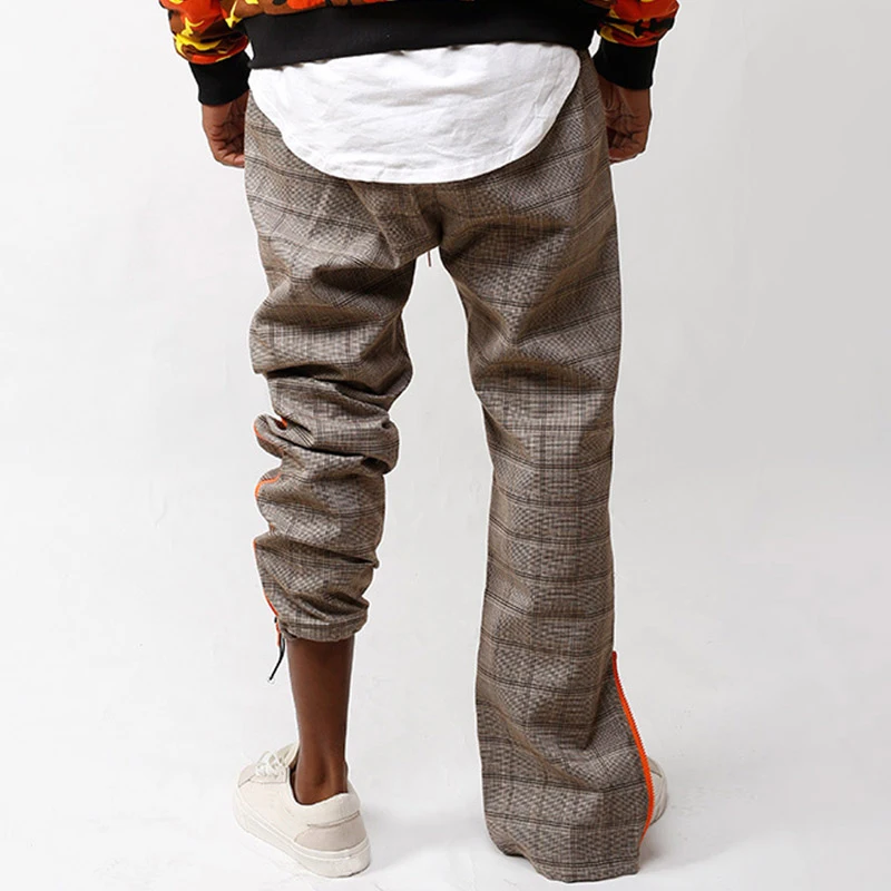 Aolamegs Sweatpants الجانب سستة منقوشة السراويل الترنك مستقيم الرجال الهيب هوب مرونة الخصر الأزياء عالية ستيت فضفاض ركض الشارع الشهير