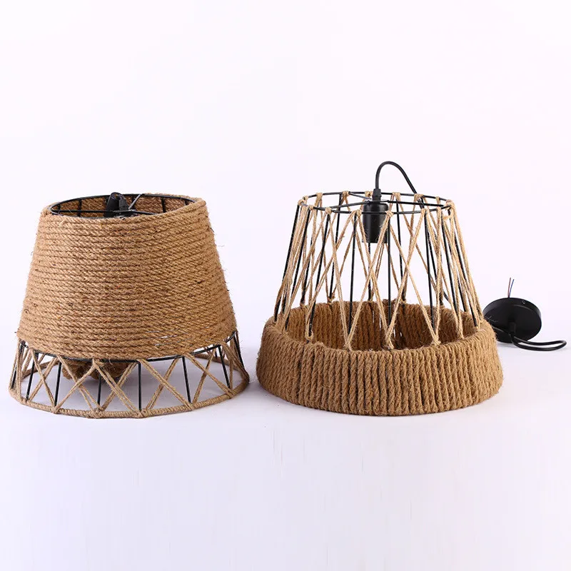 

Rural Style Creative Hemp Pendant Straw Hat Lamp Bar Cafe Restaurant Loft Lighting Decorative Hand knitted Woven Rope Chandelier