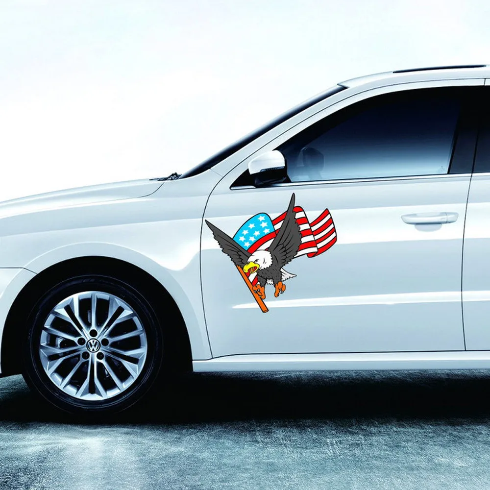 

New Car Stickers 1 Set/2Pcs Car Decal Flying Hawk Auto Truck Hood Side Eagle USA Flag Sticker Auto Decoration Accessories 2019