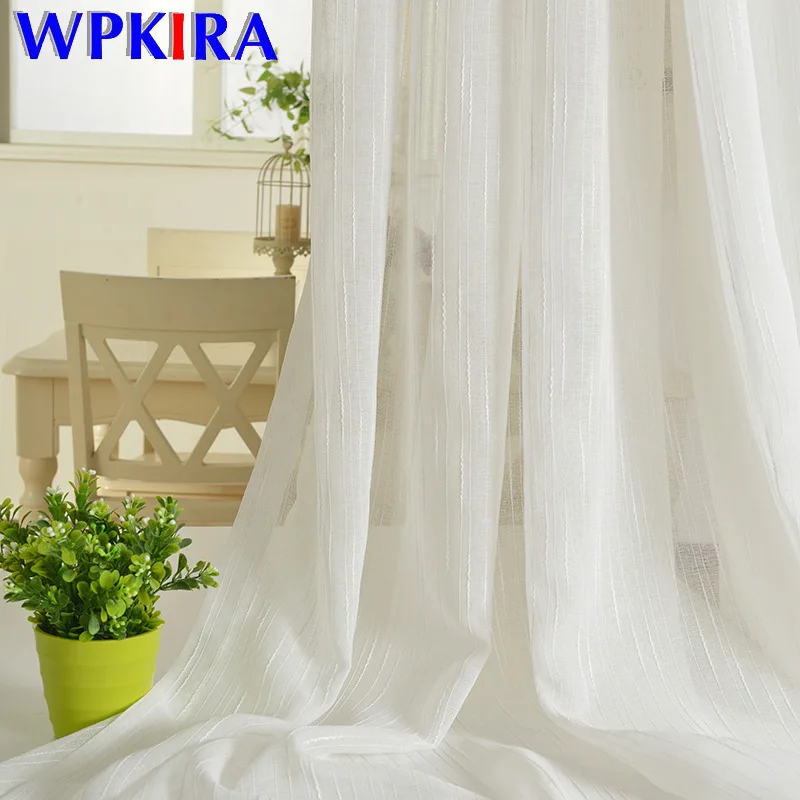 Coffee Tulle Curtains For Kitchen Door White Sheer Striped Curtains Drapes For The Living Room Window Linen Curtains WP039-30