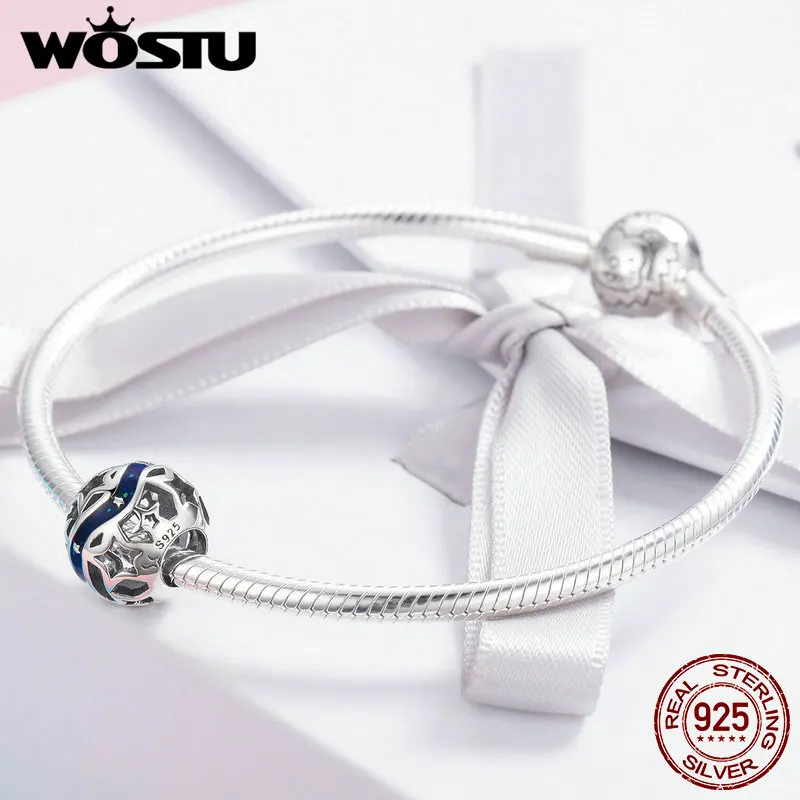 WOSTU фирменный браслет из 100% настоящего серебра 925 пробы ажурные звезды