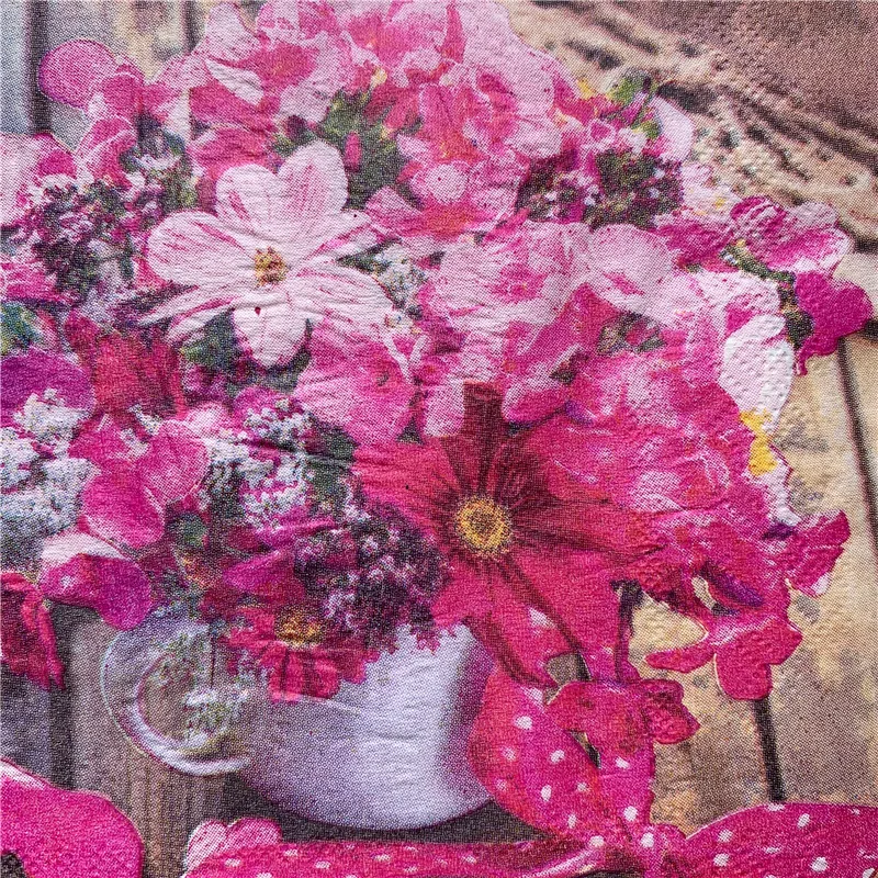 20 винтажных бумажных салфеток элегантный тканевый Платок красный розовый цветочный горшок декупаж серванты Свадьба День Рождения Вечеринка домашний декор