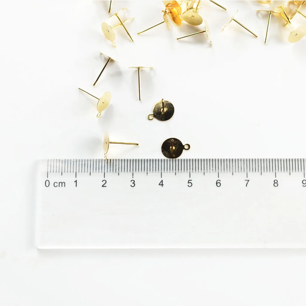 100Pcs Fashion 10x12mm Flat Pad Earring Post Ear Stud Post DIY Beads Holder Pearl Base Jewelry Findings Craft Making Accessories