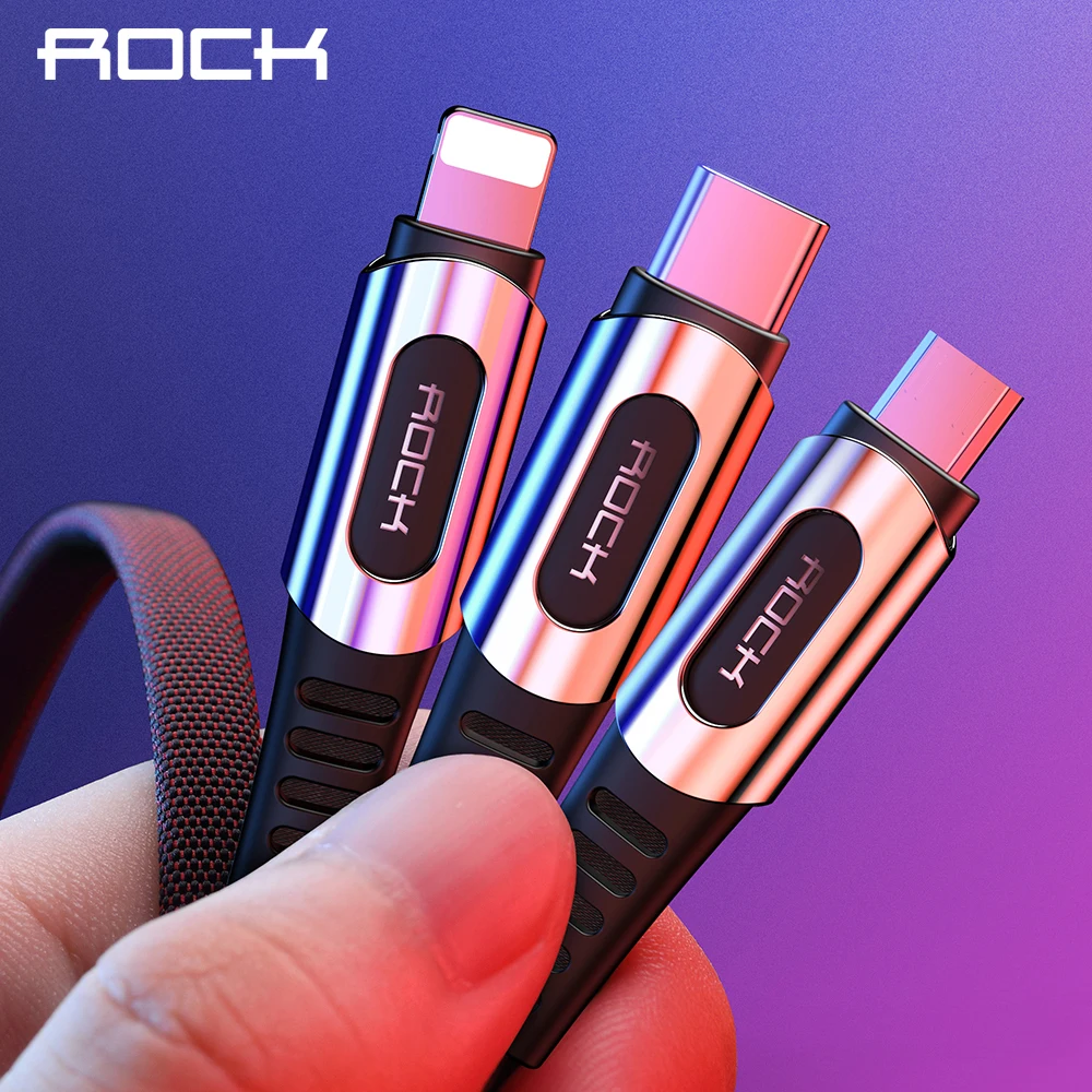 Rock 3 в 1 кабель для зарядки, 3.6A USB кабель для освещения Micro type C для iPhone 8 X Xiaomi samsung S8 Быстрая зарядка 120 см
