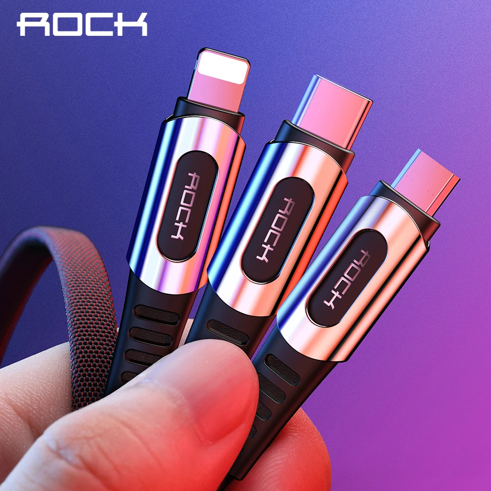 Зарядный кабель Rock 3 в 1 USB 120 А для подсветки Micro Type C iPhone 8 X Xiaomi Samsung S8 быстрая