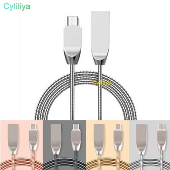 

500pcs 1m 2A Zinc Alloy Stainless Steel Quick charger Spring metal micro type c usb data charger cable for android