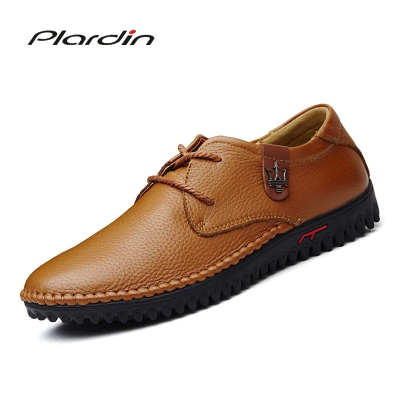 

Plardin Genuine Leather Men Shoes High Quality Lace Up Casual Shoes Men Summer Stylish Daily Oxford Flats Fashion Men Shoes
