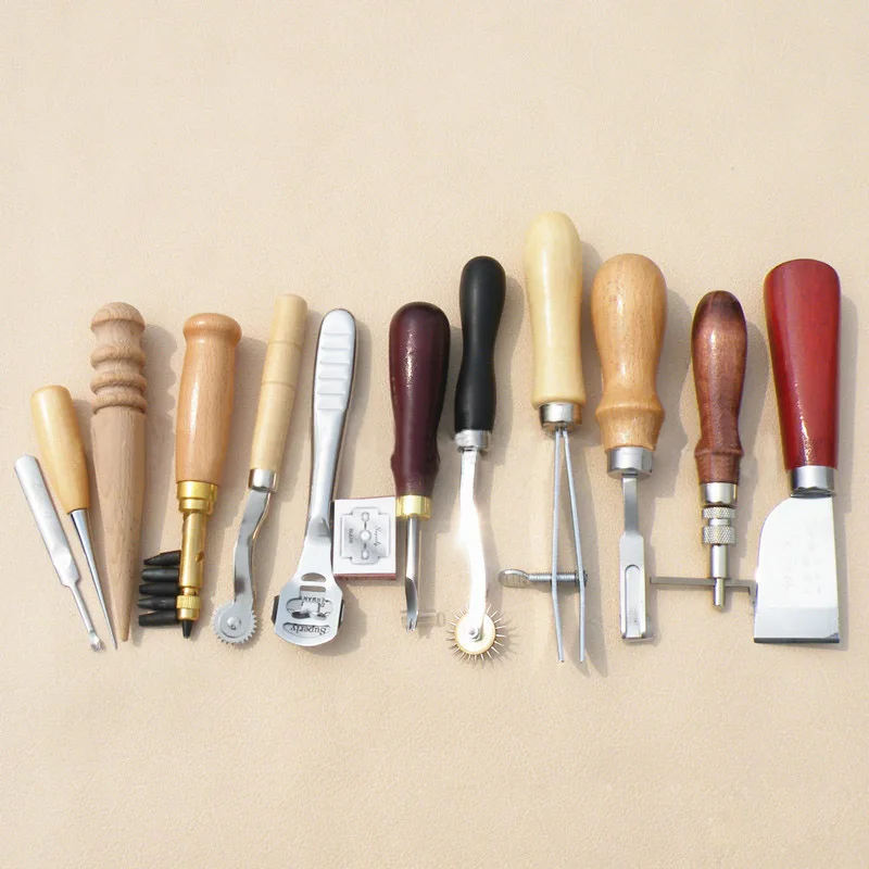 

12pcs Leather Craft Tools Hand Stitching Leathercraft Tool DIY Punch Hole Stamp + 10pcs Blade CLH