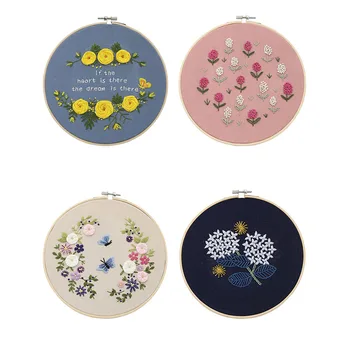 

DIY Embroidery Starter Kit Pre Printed Needlework Flower Pattern Color Threads with Embroidery Hoop LXY9 DC07