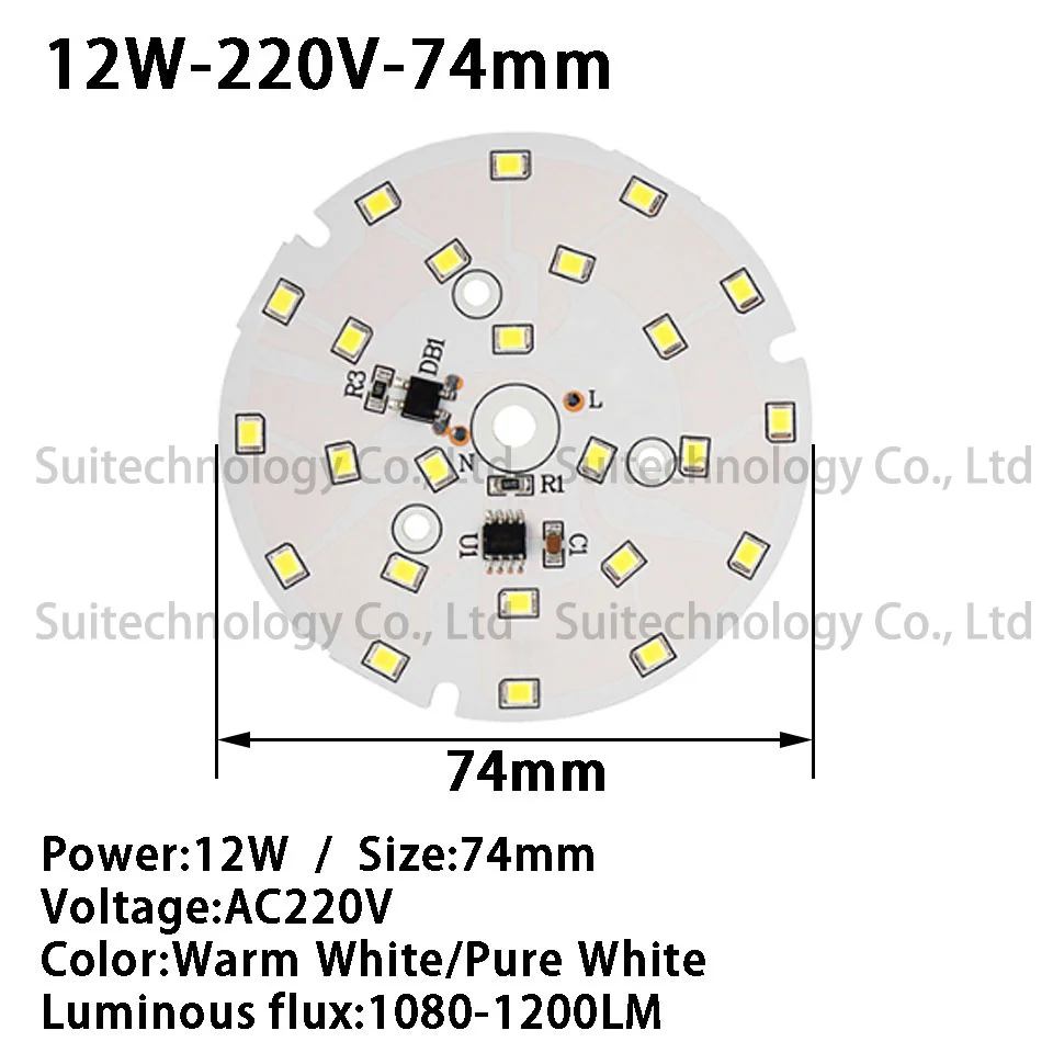 10 шт. ac 220 v светодиодный лампы PCB интегрированный Smart IC драйвер, 3 Вт, 5 Вт, 7 Вт, 9 Вт, 12 Вт, 15 Вт, 18 Вт, белый и теплый белый свет доска для потолка - Испускаемый цвет: 12W  AC220V