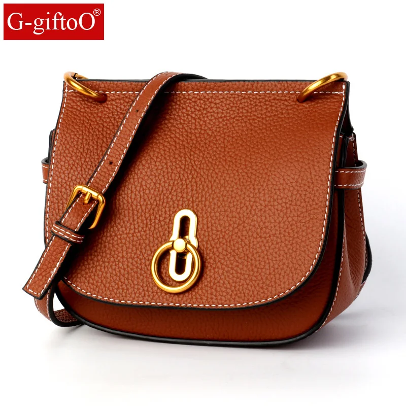 

Fashion Female Genuine Leather Handbag High Quality Cowhide Shoulder Women Bags Designer Annular Metal Ring Ladies Crossbody Bag