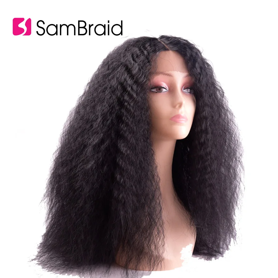 Sambraid волосы синтетические волосы на кружеве парики Кудрявые кудрявые средний черный синтетический парик для афро прическа женские волосы - Цвет: # 1B