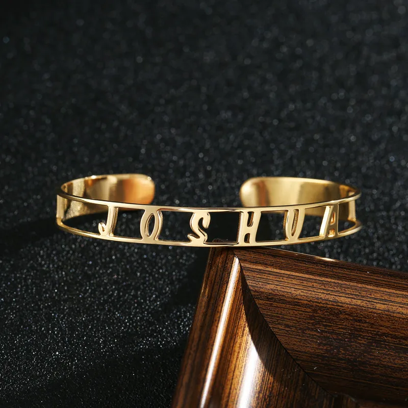 

Hollow Name Bangle 7.5mm Width Hollow Bar Bracelet Custom Name Personalized Bracelets Jewelry for Etsy Best Friend Gifts