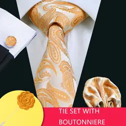 DiBanGu роскошный золотой галстук с узором "огурцы" для мужчин 100% шелк мужчин's галстук, носовой платок, запонки бутоньерка галстук бизнес