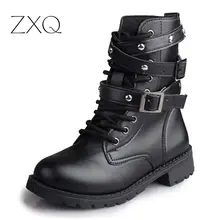 Heißer Verkauf Mode Frauen Motorradstiefel Damen Weinleseniet Kampfarmee Punkgoth Ankle Schuhe Biker Leder Herbst frauen stiefel