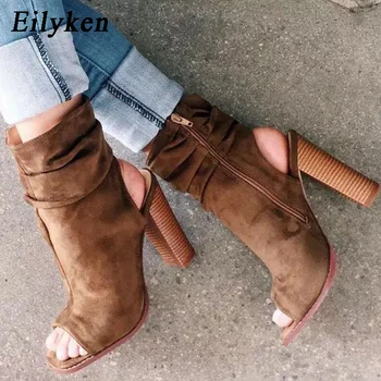 

Eilyken New Ankle Boots For Womens Open Toe High Heels Fashion Autumn Chelsea Boots Peep Toe Zipper Women Boots Sandals