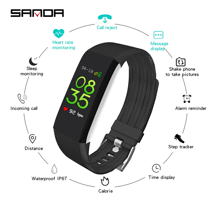 

SANDA Smart Bracelet Waterproof Heart Rate Blood Pressure Monitoring Multi-function Color Screen Sports Smart Watch