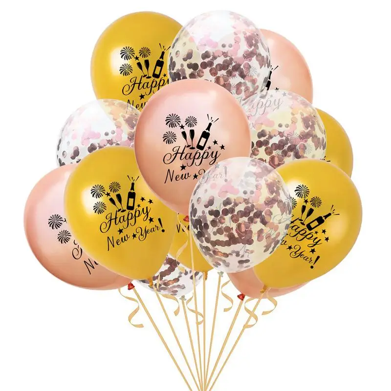 

Balloon Set - 15 Rose Gold Happy New Year Pattern Latex Round Confetti Balloons Christmas New Year Holiday Decoration
