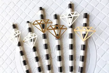 

Glitter Engagement Diamond Ring wedding birthday Stripe Paper Straws bridal shower bachelorette Hen party straw