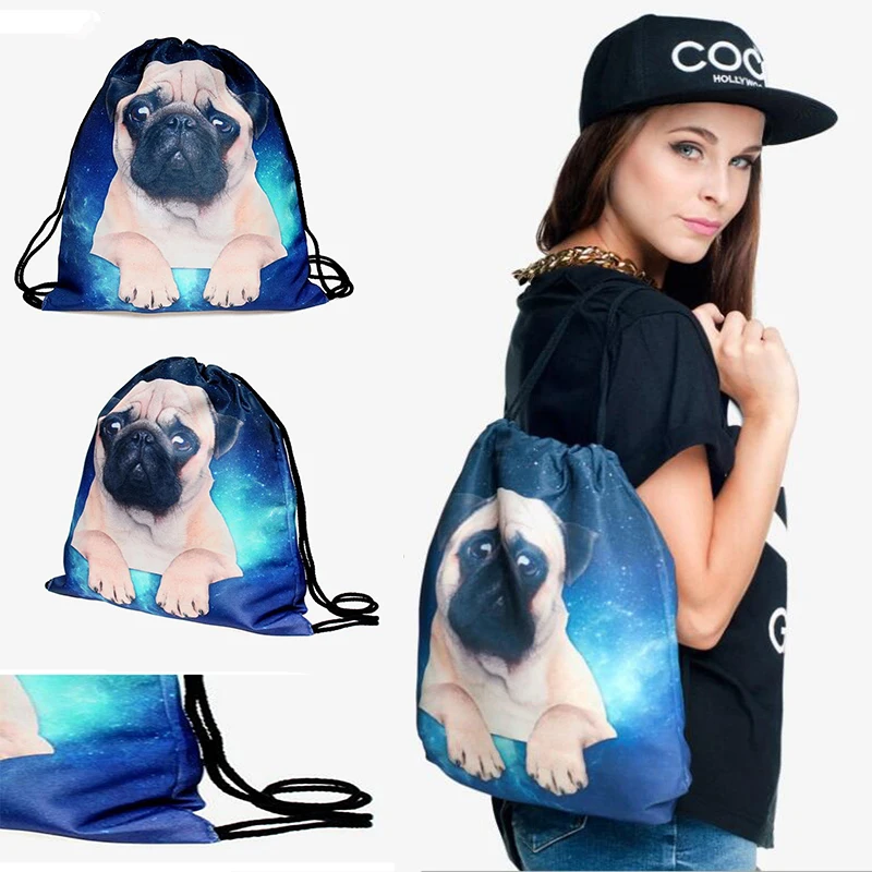 

1pcs new polyester hand bag cosmetic bag 3D digital printing pug animal storage wash bag female makeup organizer