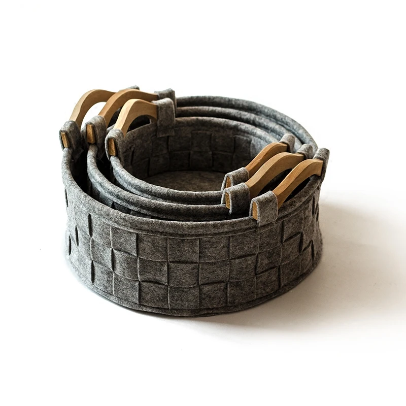 Newly Handmade Round Felt Desktop Laundry Basket Home Office 1pcs Portable Toy Snack Storage Basket Cosmetics Underwear Baskets