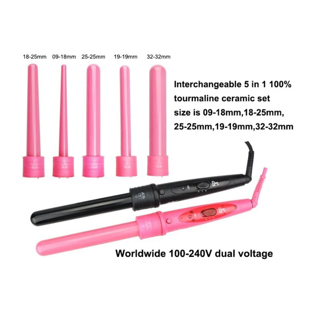 

5 in 1 Hair Curler Curling Iron Machine Wand Set 5 Interchangeable Ceramic Ionic Barrels Portable 100-240V EU US UK Plug