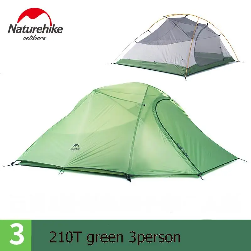 210T green 3person 3 человека Открытый двойной слой походная палатка Водонепроницаемый PU4000 алюминиевый стержень сверхлегкий горный альпинизмом палатки с ковриком - Цвет: 210T green 3person