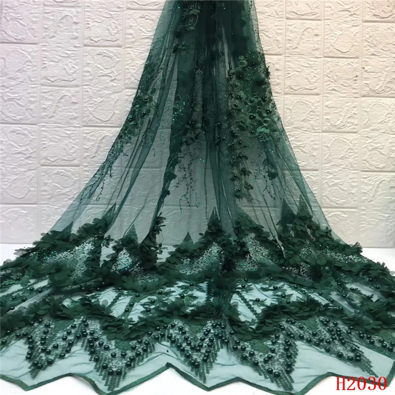 

3d Lace Fabric Green Bridal African Lace Fabrics 2019 High Quality Mesh Lace Embroidered Beaded French Tulle Lace Fabric HX2030