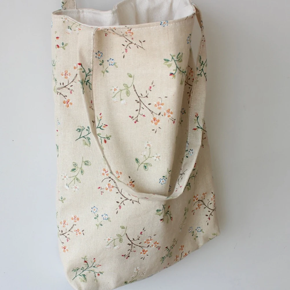 Reusable Shopping Bag Eco Women Handbag Foldable Beach Bag Daily Use Shoulder Bag Flower Print Casual Canvas Tote Satchel