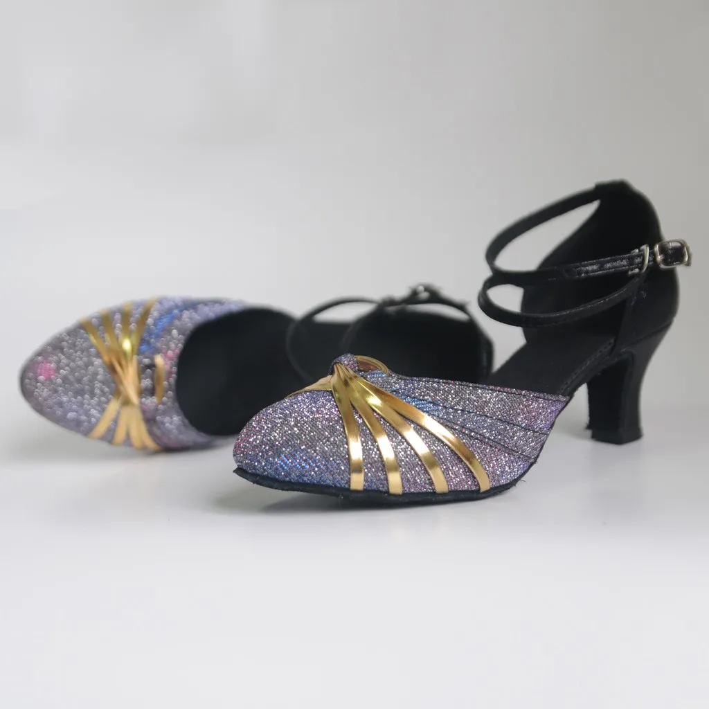 KLV/Mid-блестками на высоком каблуке танцевальная обувь Для женщин бальное Танго Сальса латинские танцы; большие и маленькие Rhineston e танцевальная обувь#3